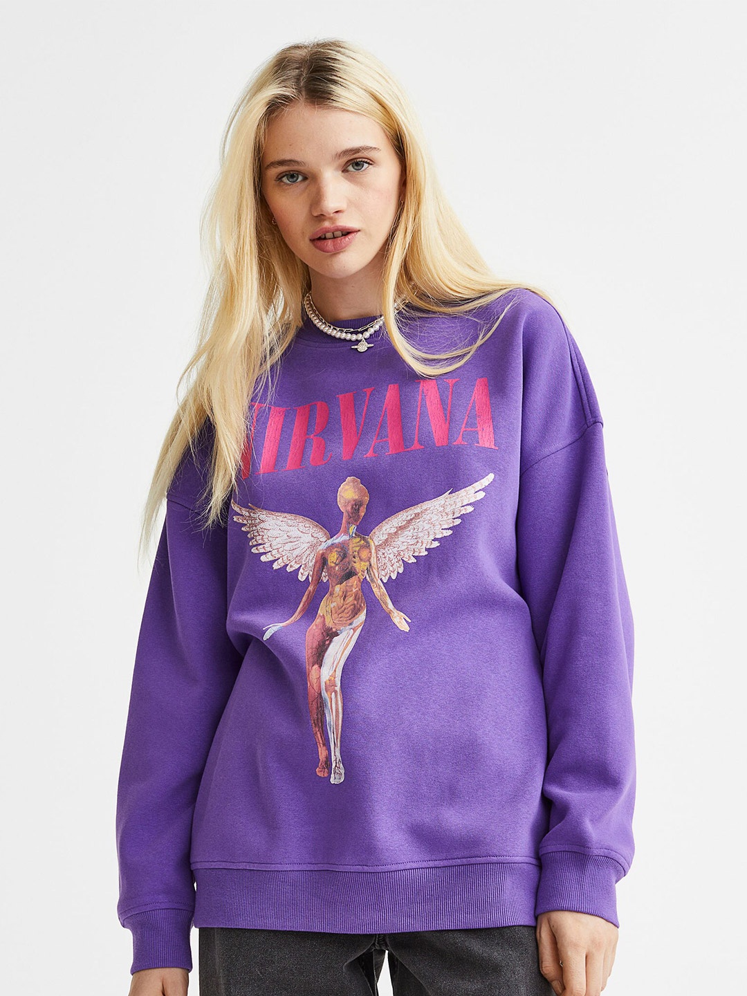 

H&M Women Oversized printed sweatshirt, Purple