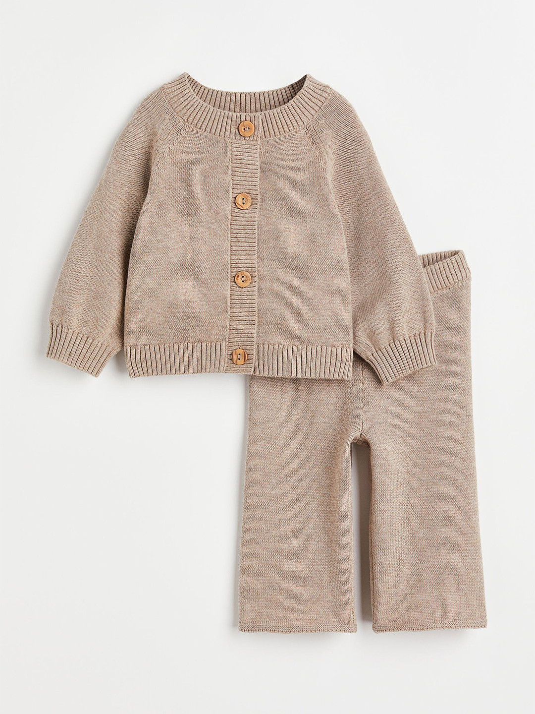 

H&M Girls Beige Fine-Knit Cotton Sweater With Trousers
