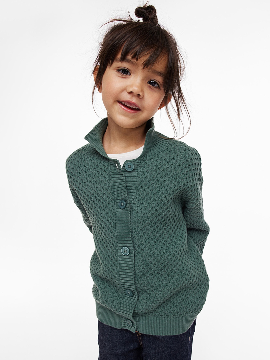 

H&M Girls Green Cotton Collared Cardigan