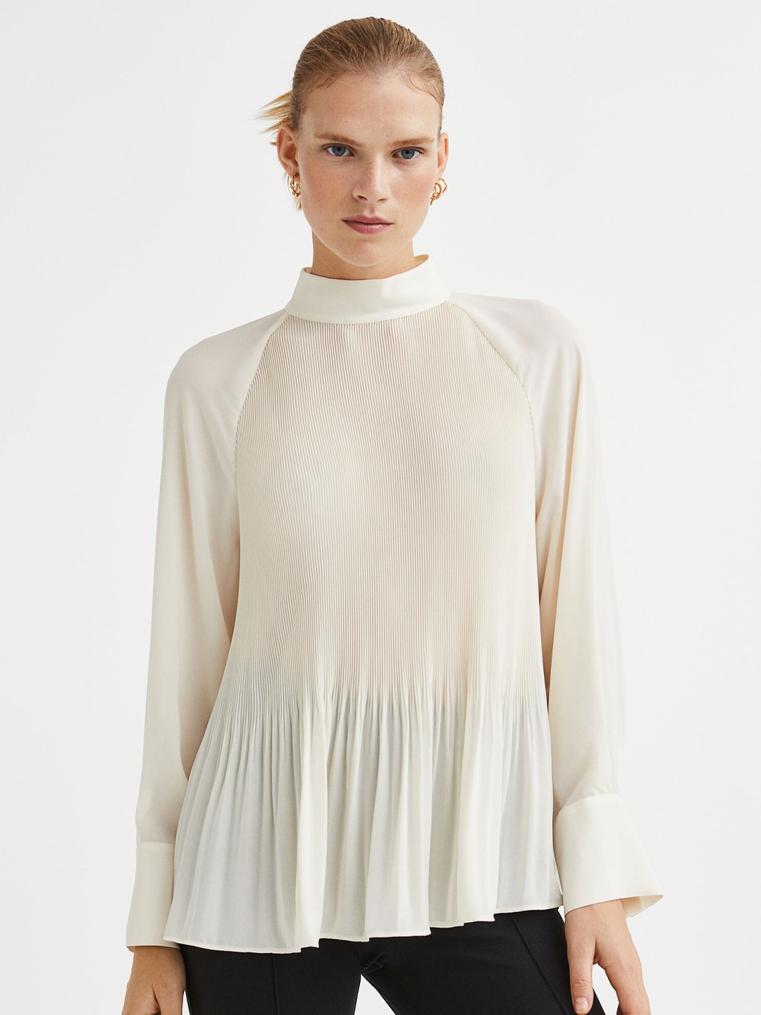 

H&M Women Pleated Blouse, White
