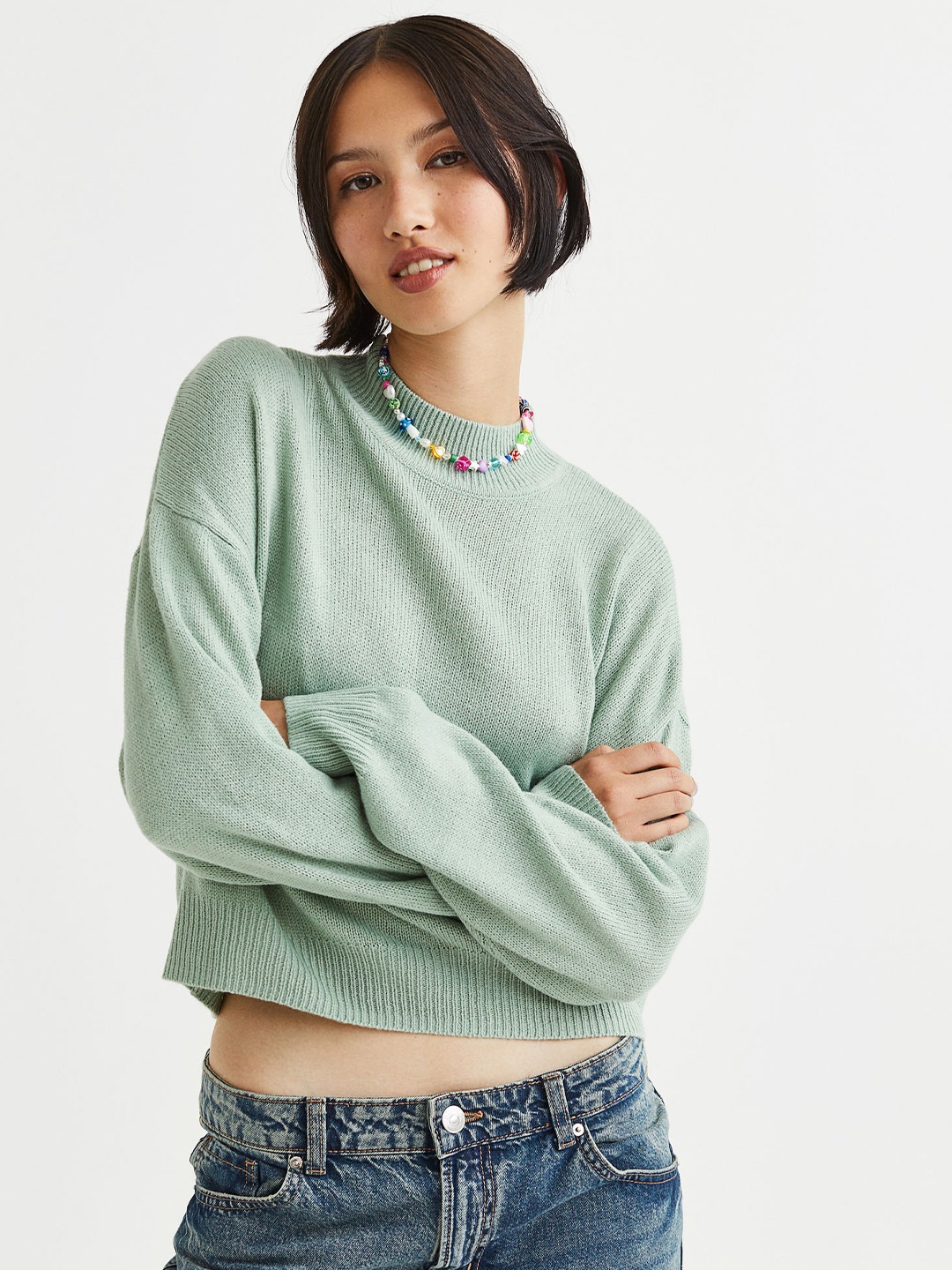 

H&M Women Green Solid Jumper