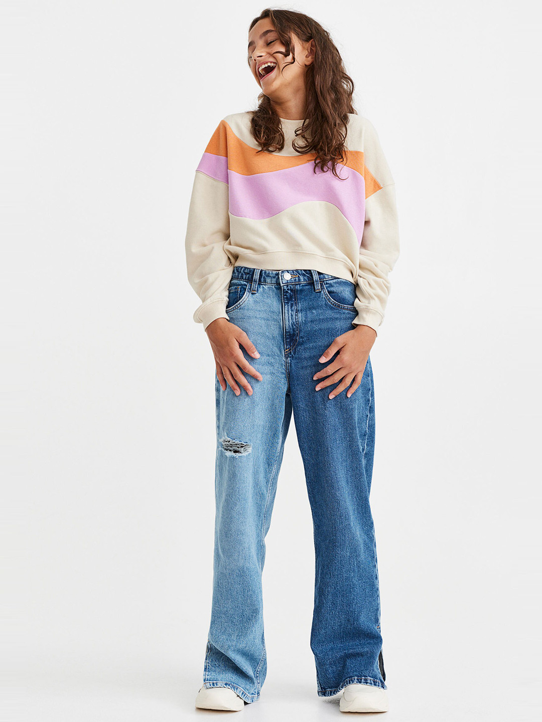 

H&M Girls Oversized Sweatshirt, Beige