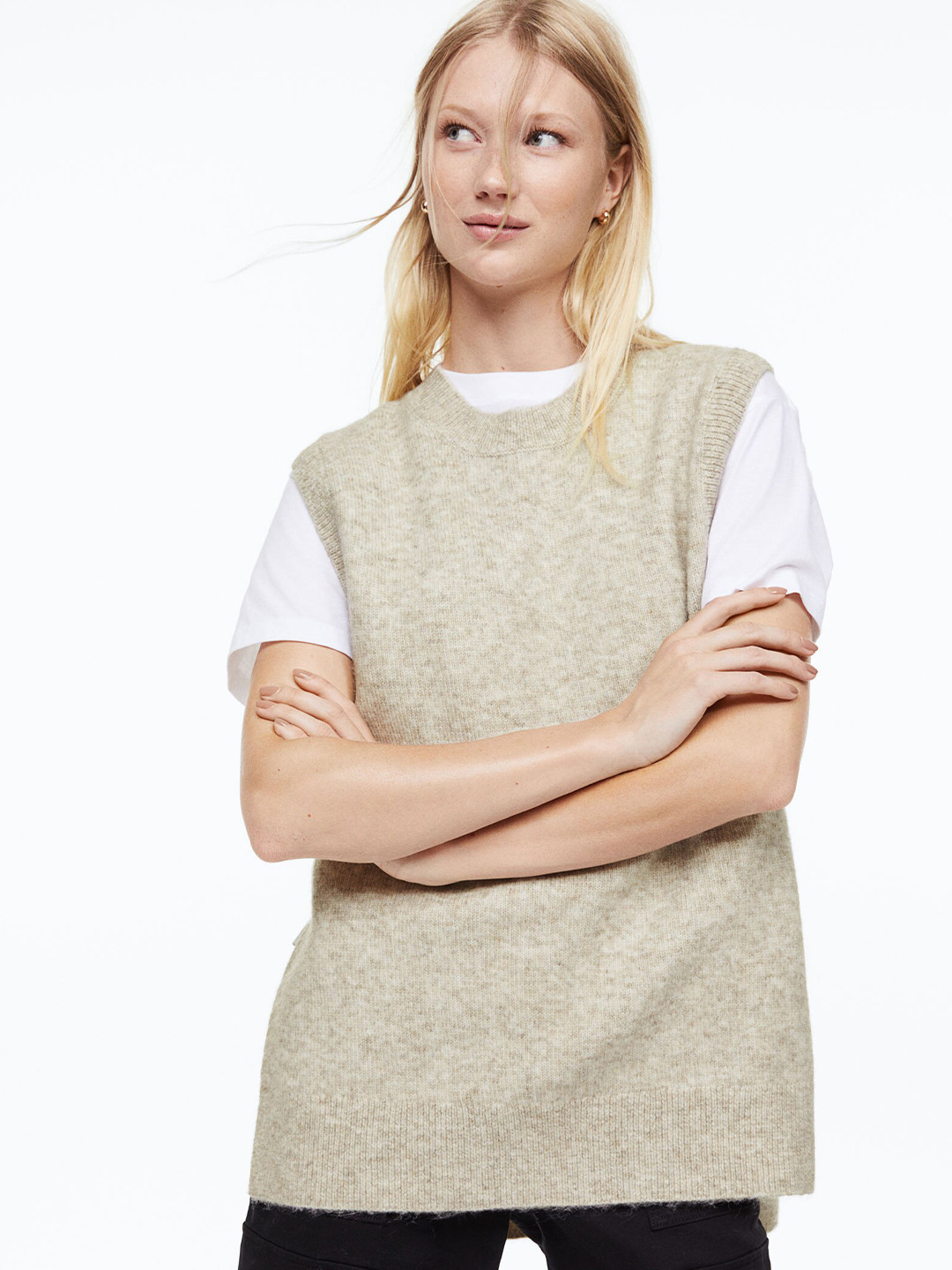 

H&M Women Knitted Sweater Vest, Beige