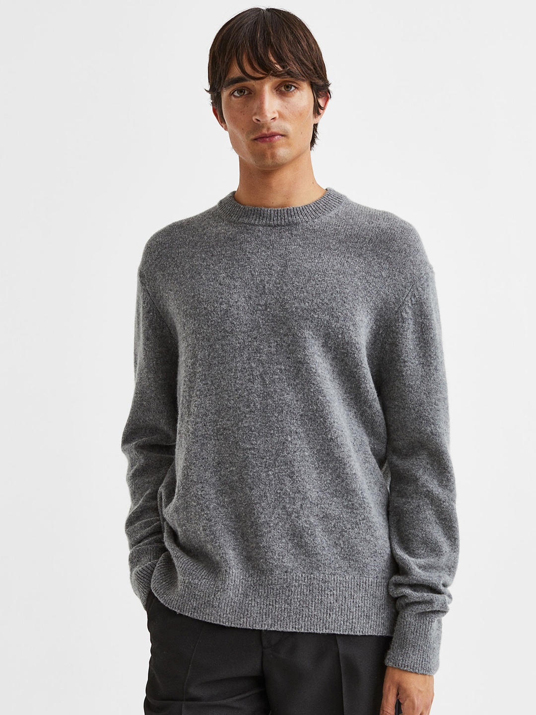 

H&M Men Knitted Wool Jumper, Grey