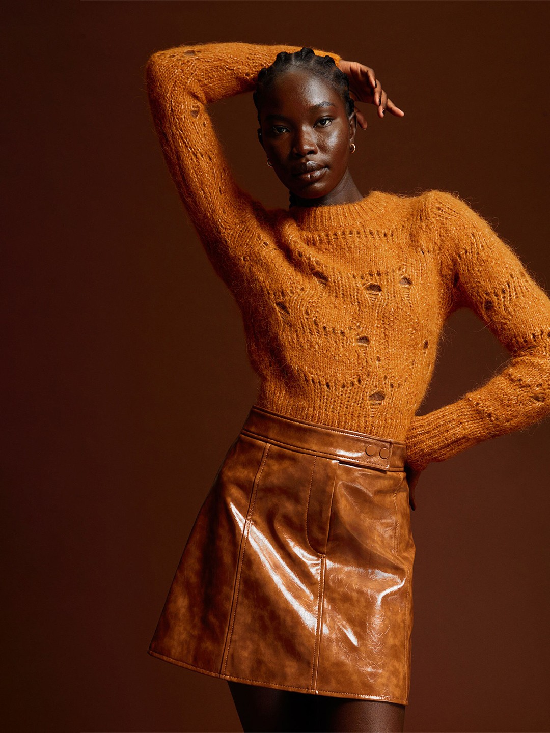 

H&M Women Orange Self Design Wool-Blend Jumper