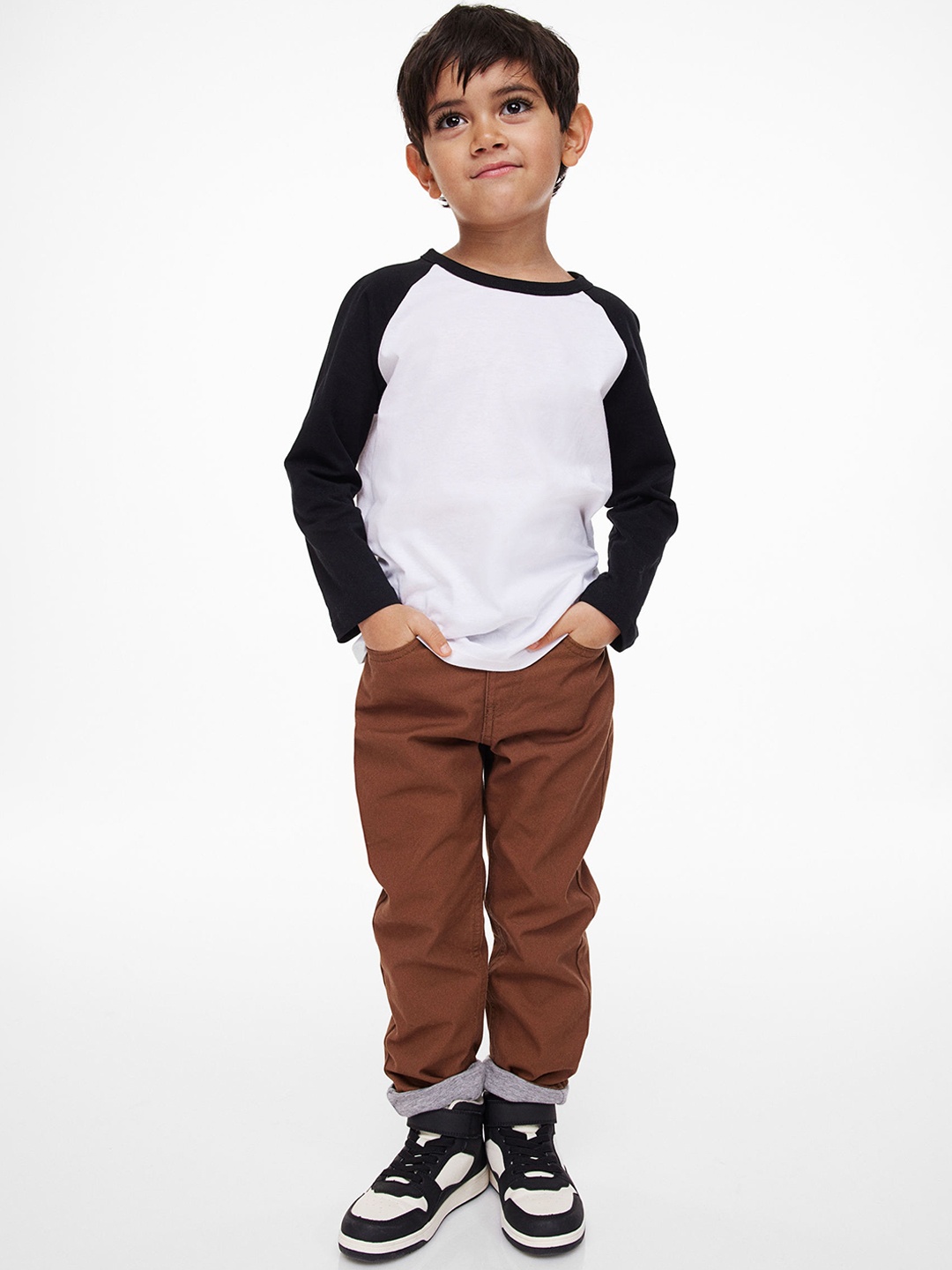 

H&M Boys Relaxed Fit Lined Twill Trousers, Brown