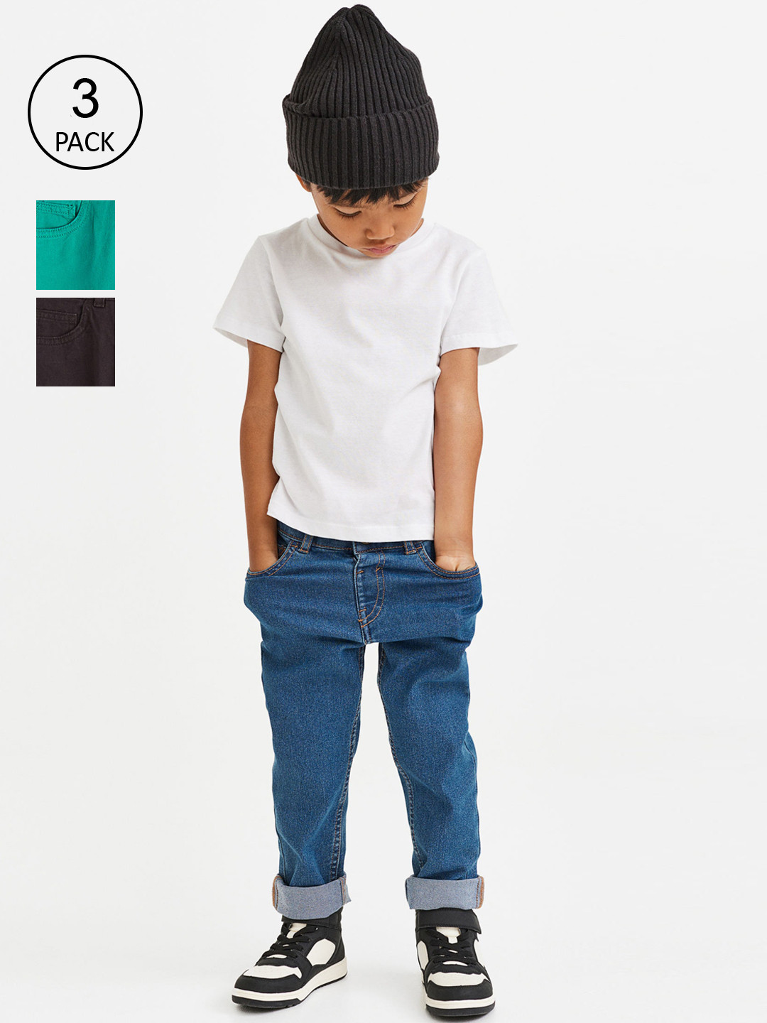

H&M Boys 3-Pack Cotton Twill Trousers, Black