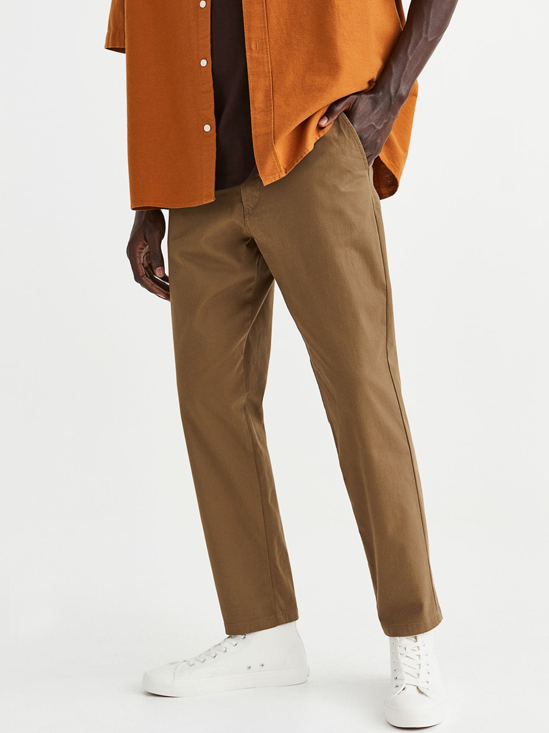 

H&M Men Slim Fit Cropped Cotton Chinos, Beige