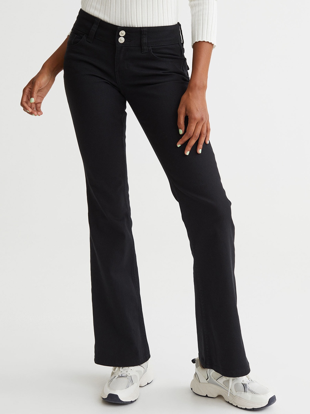 

H&M Women Flared Twill Trousers, Black