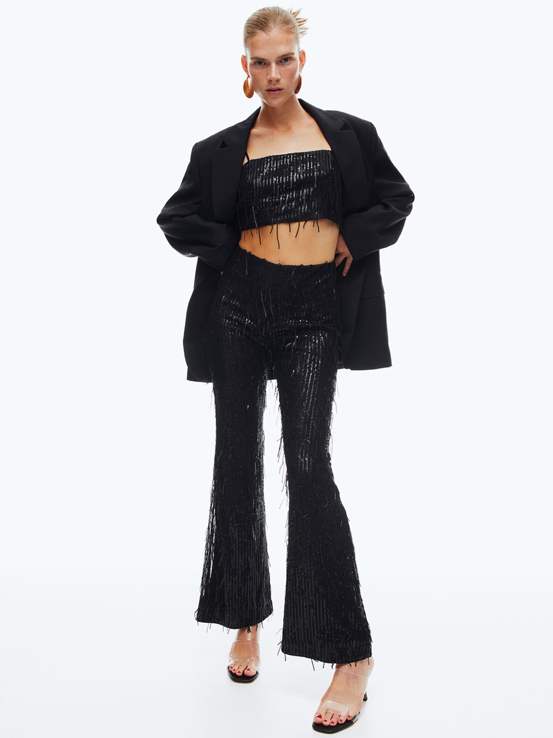 

H&M Woman Sequined trousers, Black