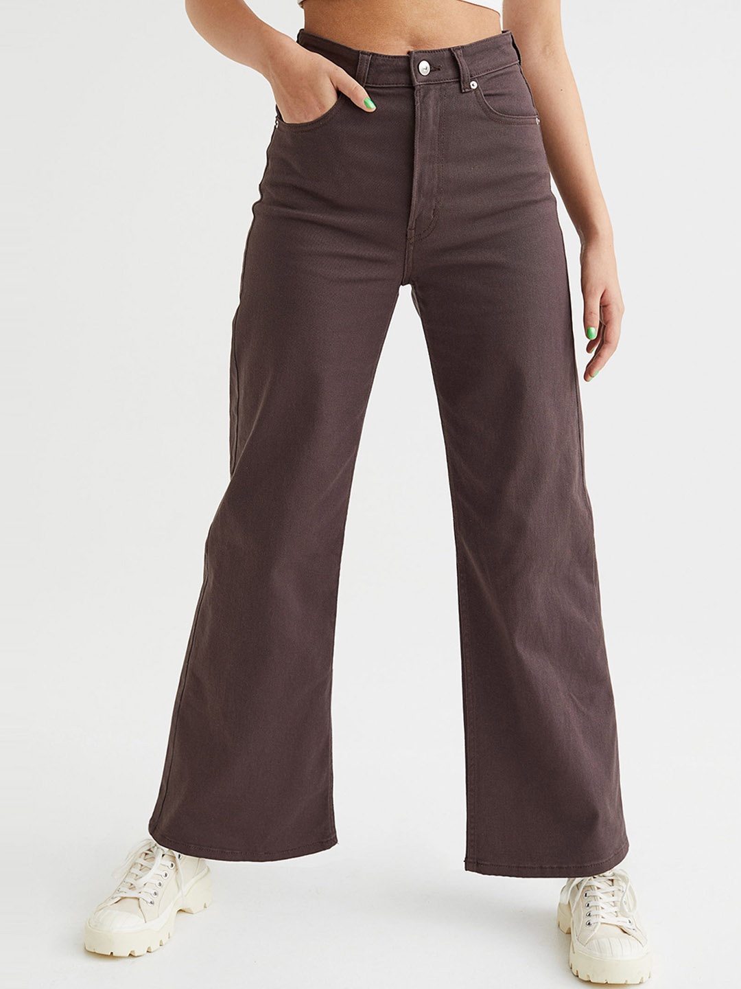 

H&M Woman Wide twill trousers, Brown