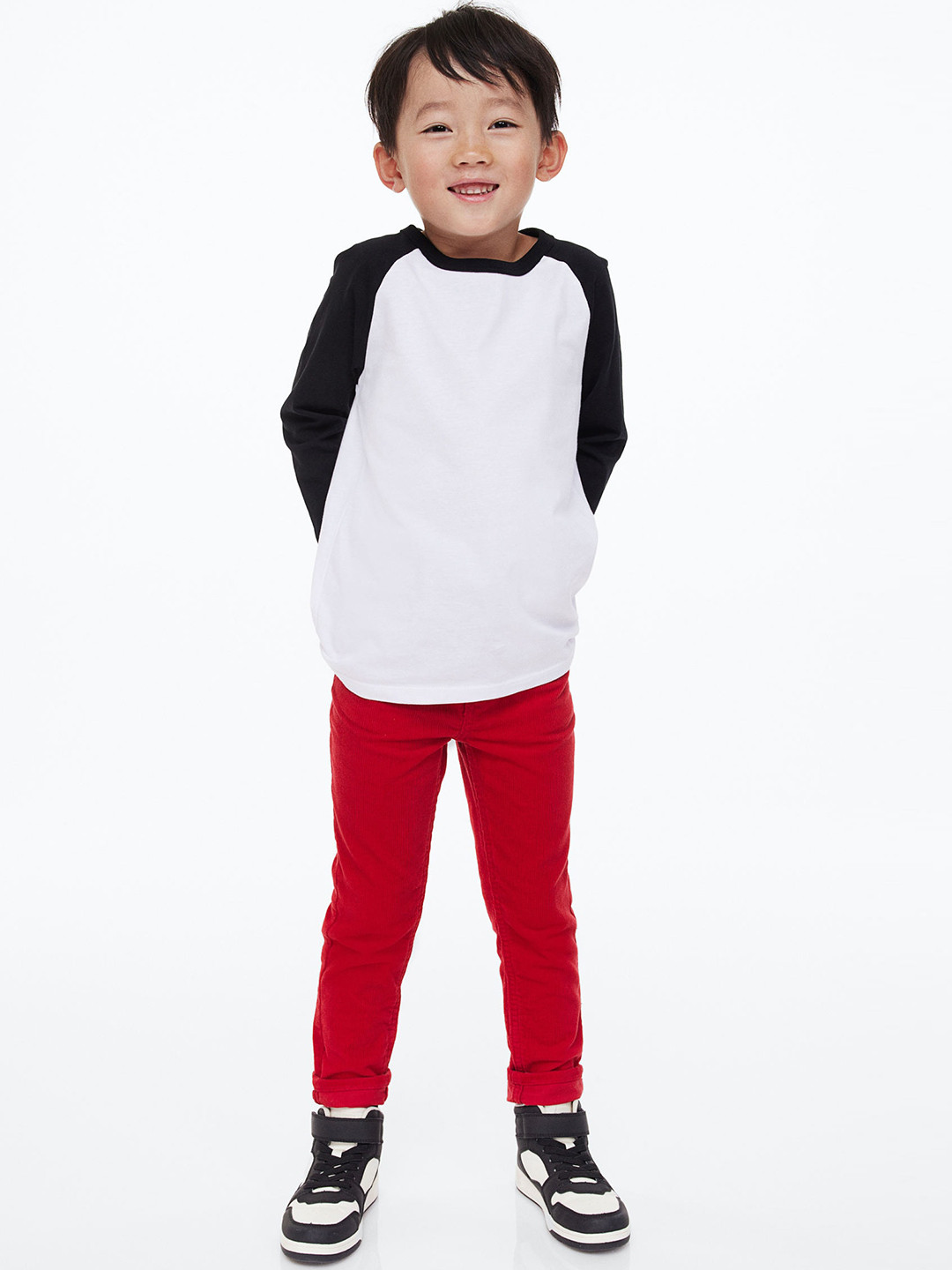 

H&M Boys Slim Fit Pure Cotton Corduroy Trousers, Red