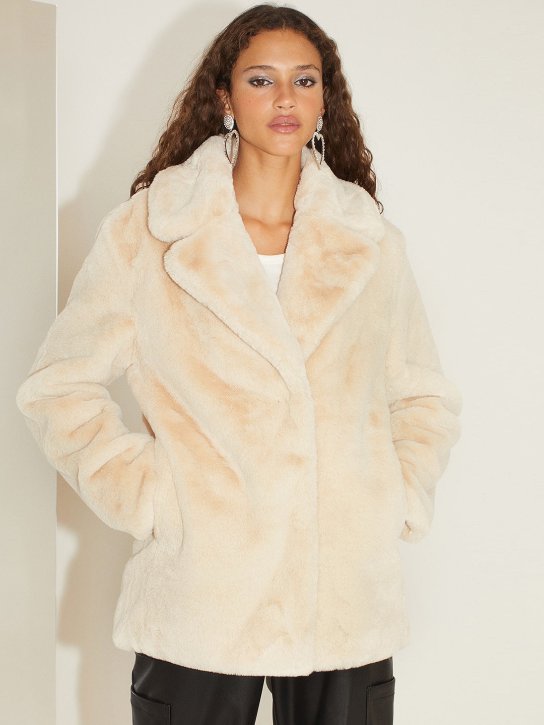 

H&M Woman Single-breasted teddy jacket, Beige