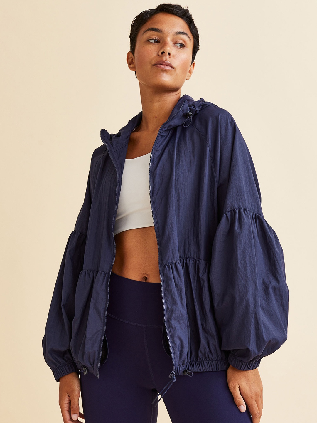 

H&M Women Water-Repellent Jacket With Gathers, Navy blue