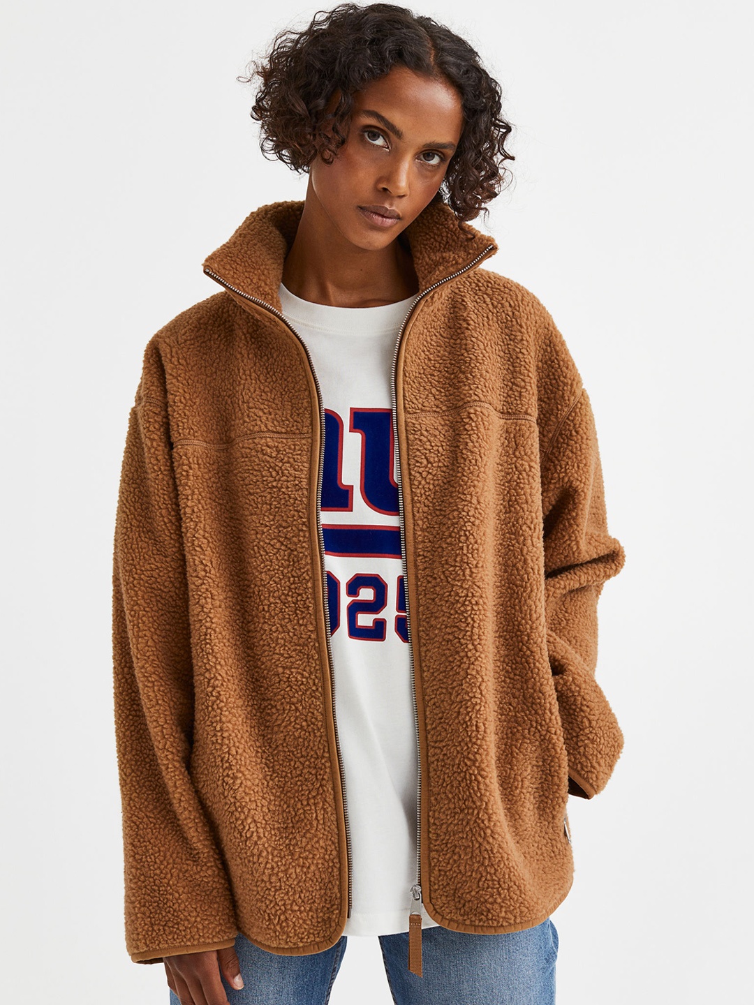

H&M Women Teddy Jacket, Brown