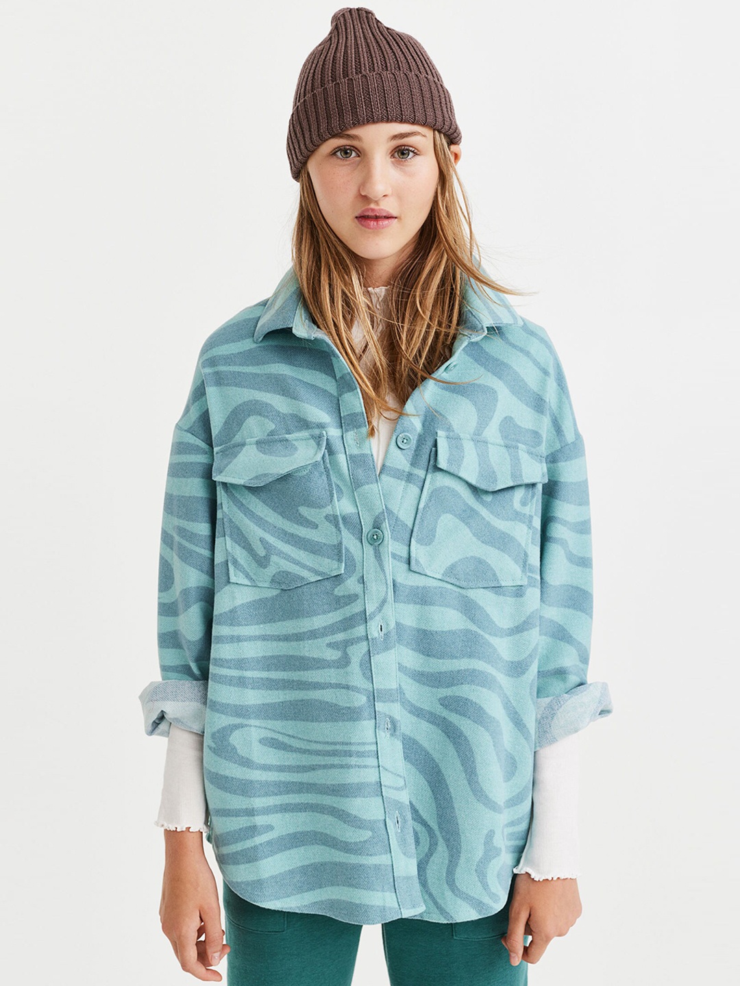 

H&M Girls Checked shacket, Blue