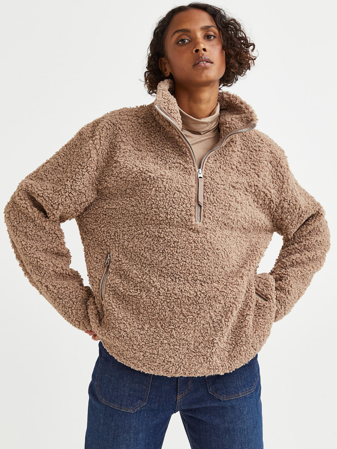 

H&M Women Teddy Jacket, Beige