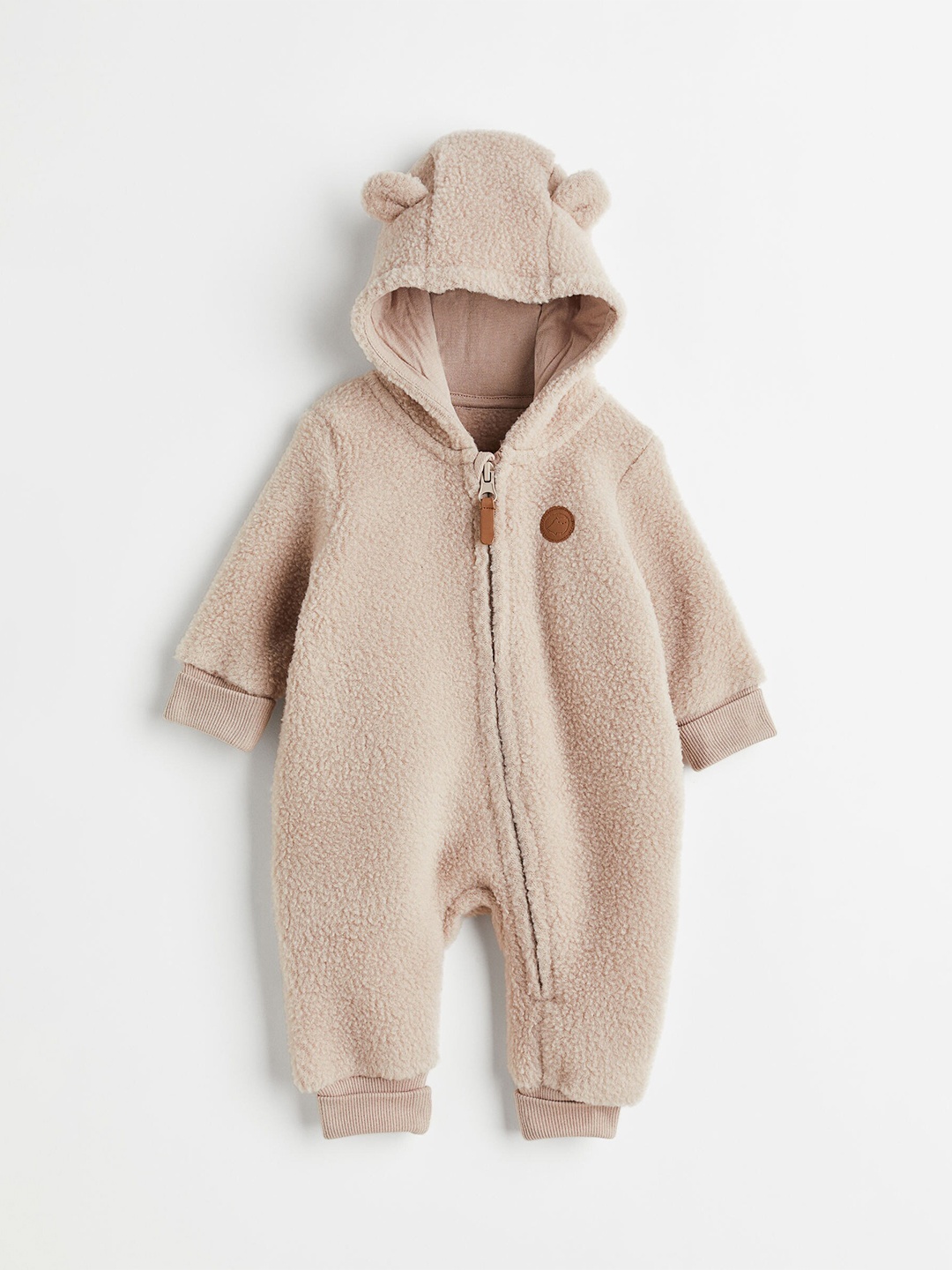 

H&M Kids Beige Solid Hooded Romper