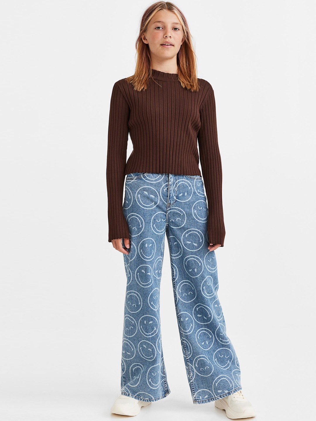 

H&M Girls Loose Wide Fit High Jeans, Blue