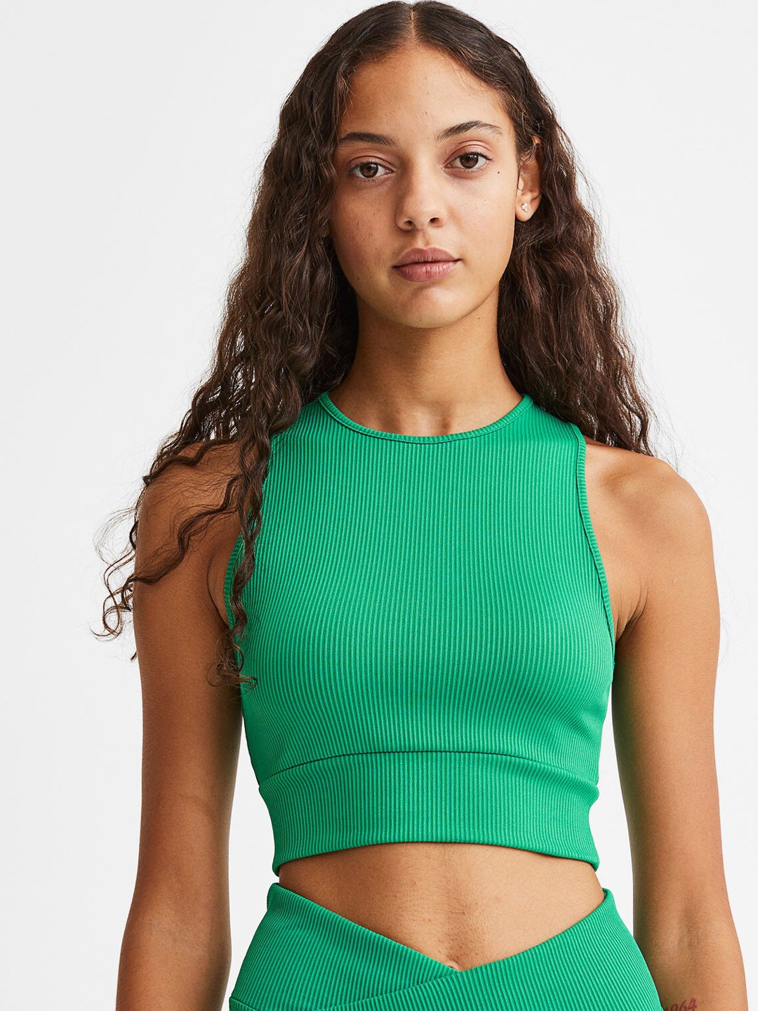 

H&M Women Ribbed Sleeveless Top, Green