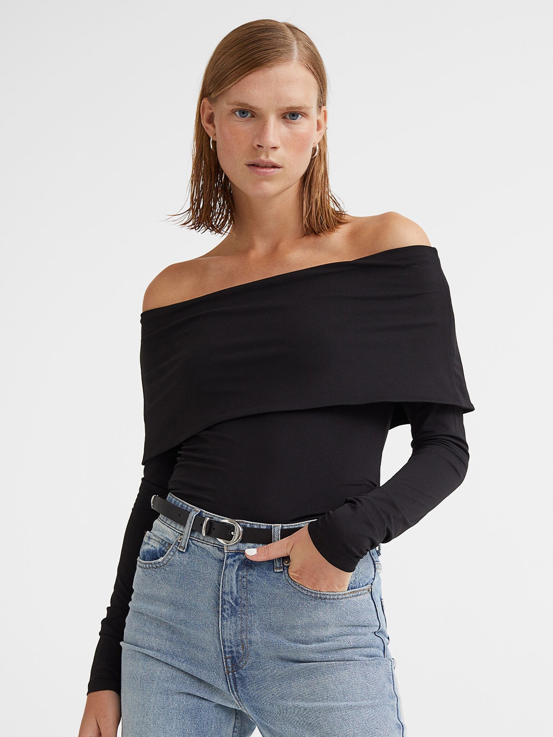 

H&M Black Off-The-Shoulder Jersey Top