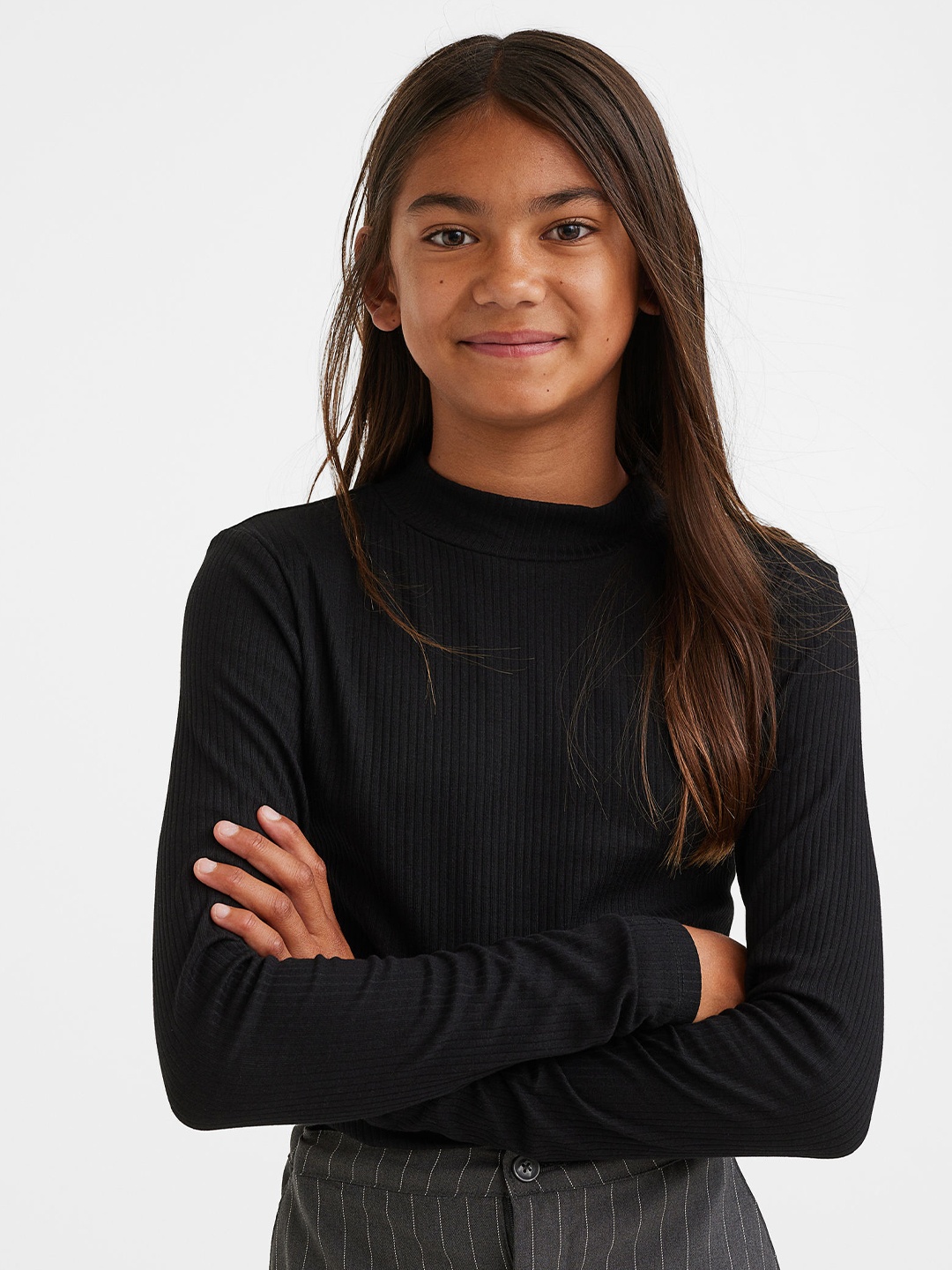 

H&M Girls Ribbed Jersey Turtleneck Top, Black