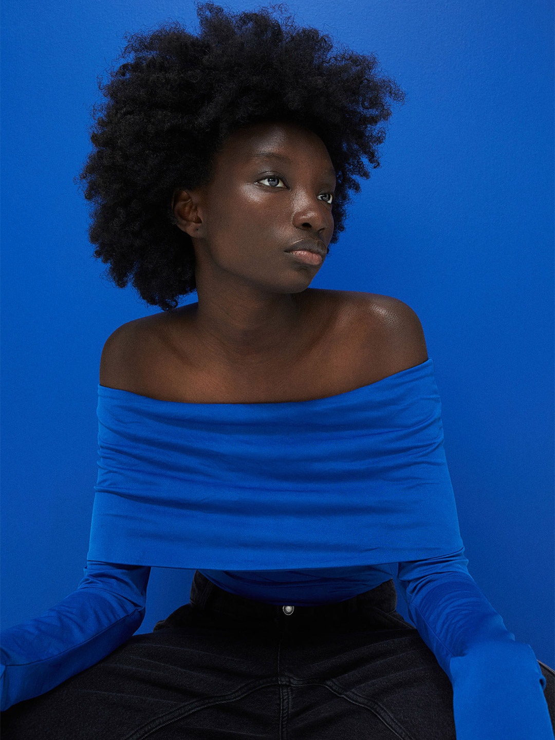 

H&M Women Blue Solid Layered Off-the-Shoulder Jersey Top