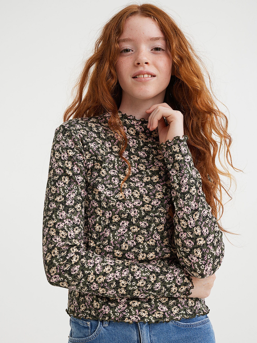 

H&M Kids Floral Printed Long Sleeves Top, Green