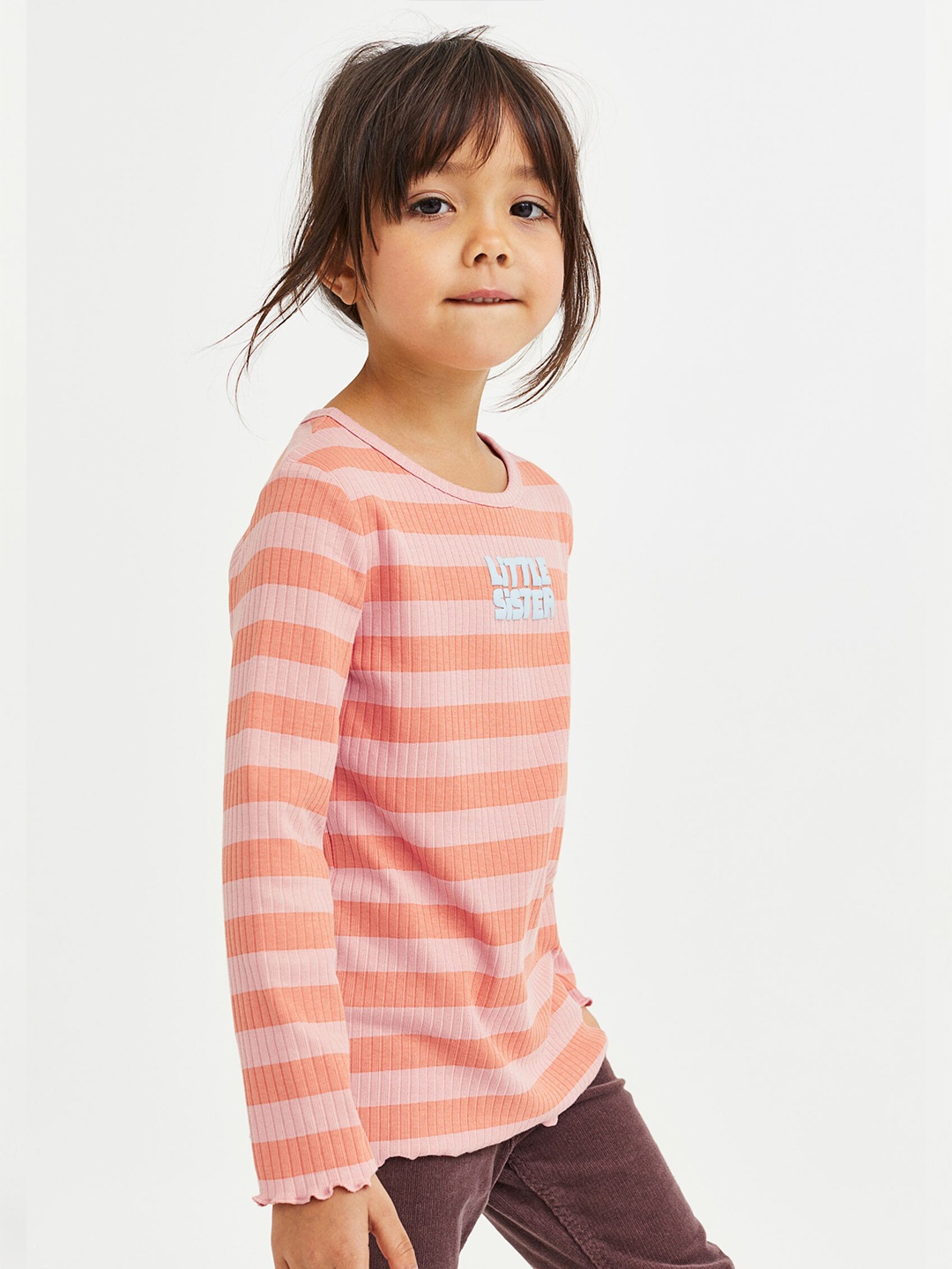 

H&M Girls Long-Sleeved Printed Top, Pink