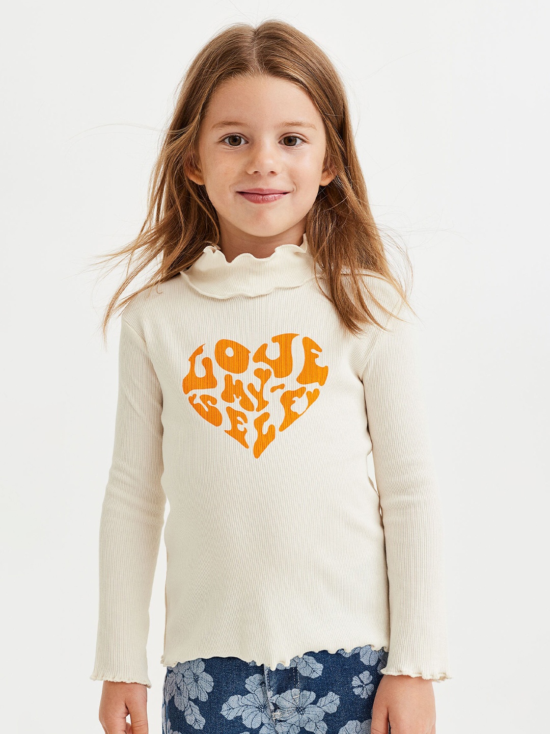 

H&M Girls Long-Sleeved Ribbed Top, White