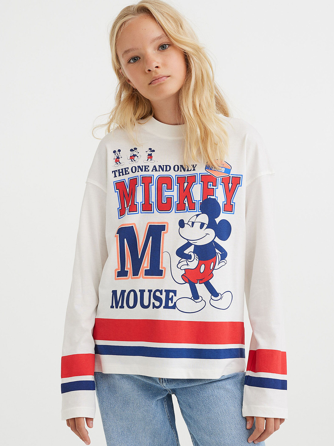 

H&M Girls Micket Mouse Printed Cotton Jersey Top, White