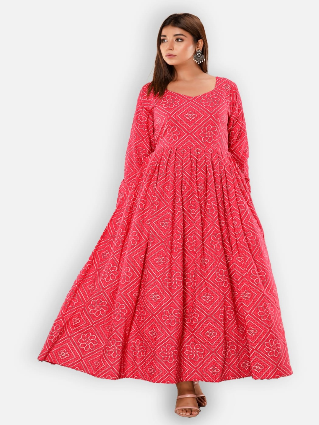 

SVARCHI Bandhani Printed Maxi Dress with Dupatta, Pink