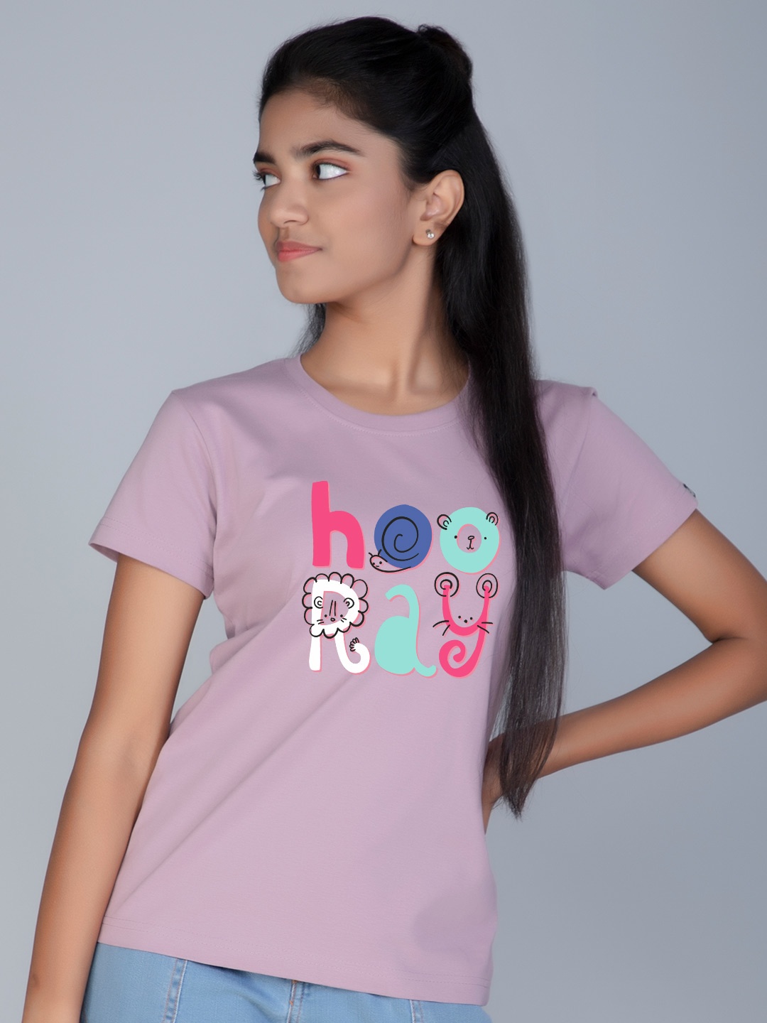 

Teeshut Girls Typography Printed Round Neck Pure Cotton T-shirt, Purple