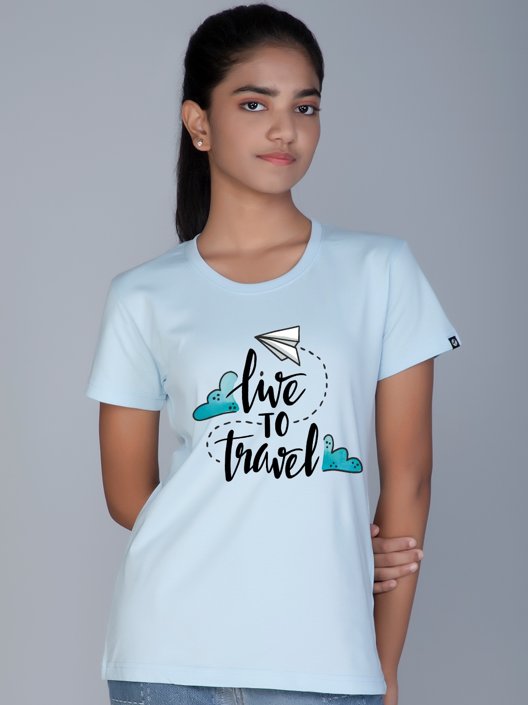

Teeshut Girls Graphic Printed Round Neck Pure Cotton T-shirt, Blue