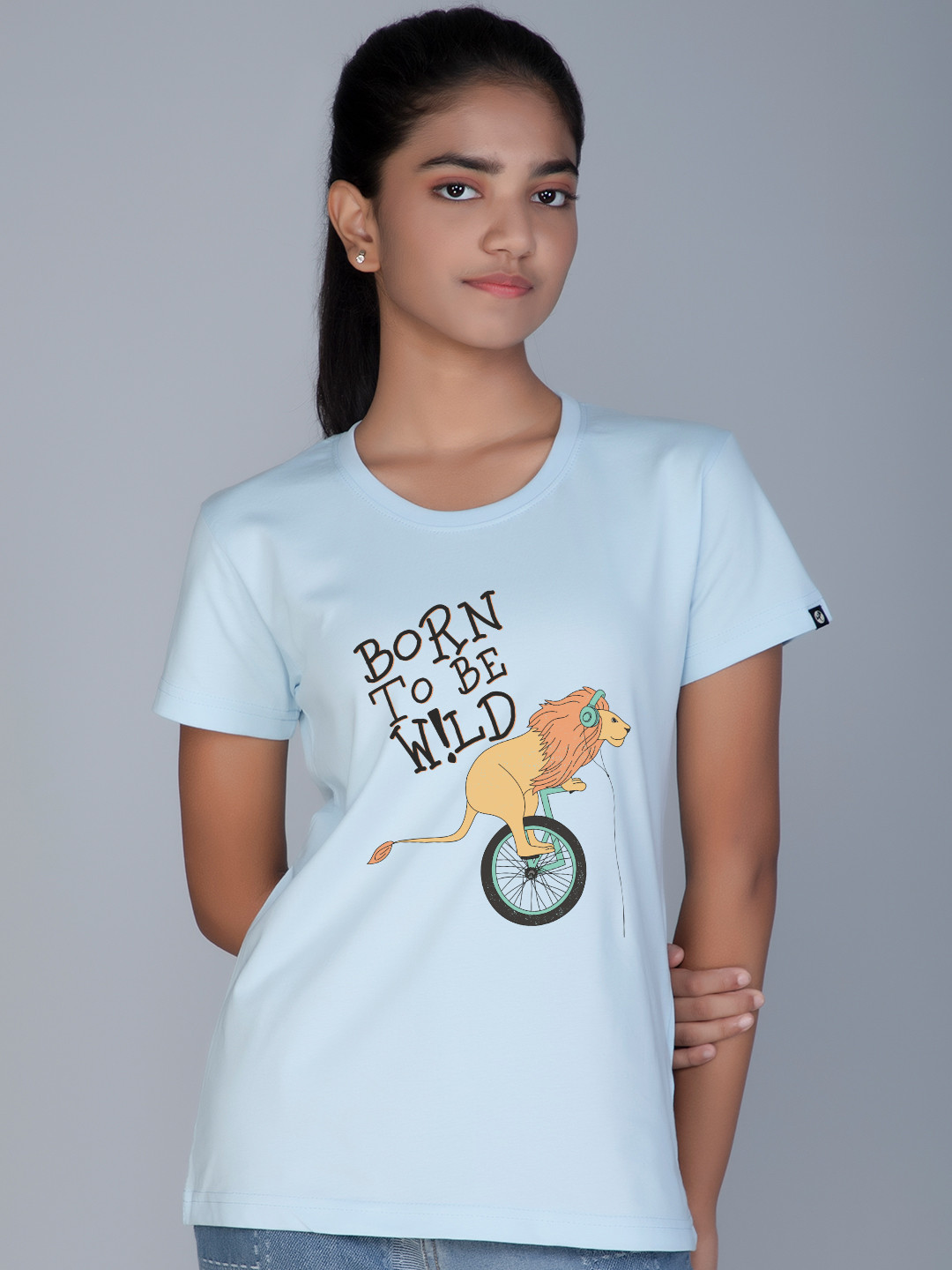 

Teeshut Girls Typography Printed Round Neck Pure Cotton T-shirt, Blue