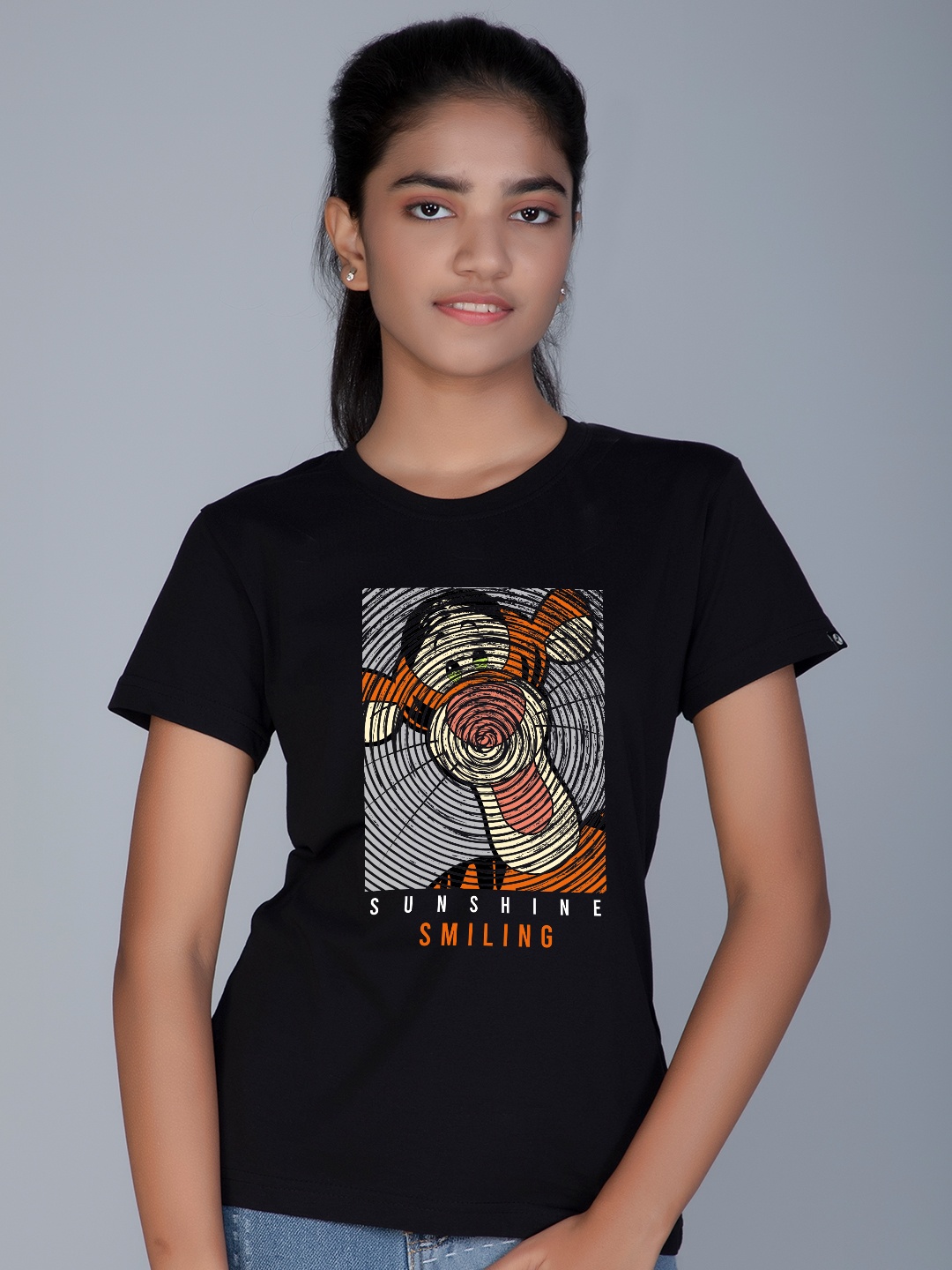 

Teeshut Girls Graphic Printed Pure Cotton Round Neck T-shirt, Black