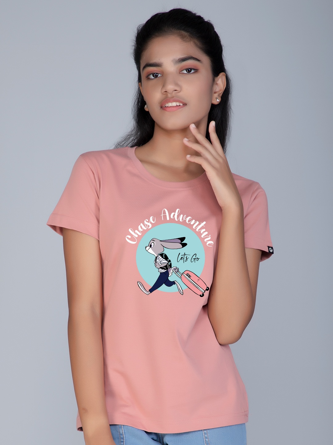 

Teeshut Girls Printed Round Neck Pure Cotton T-shirt, Pink