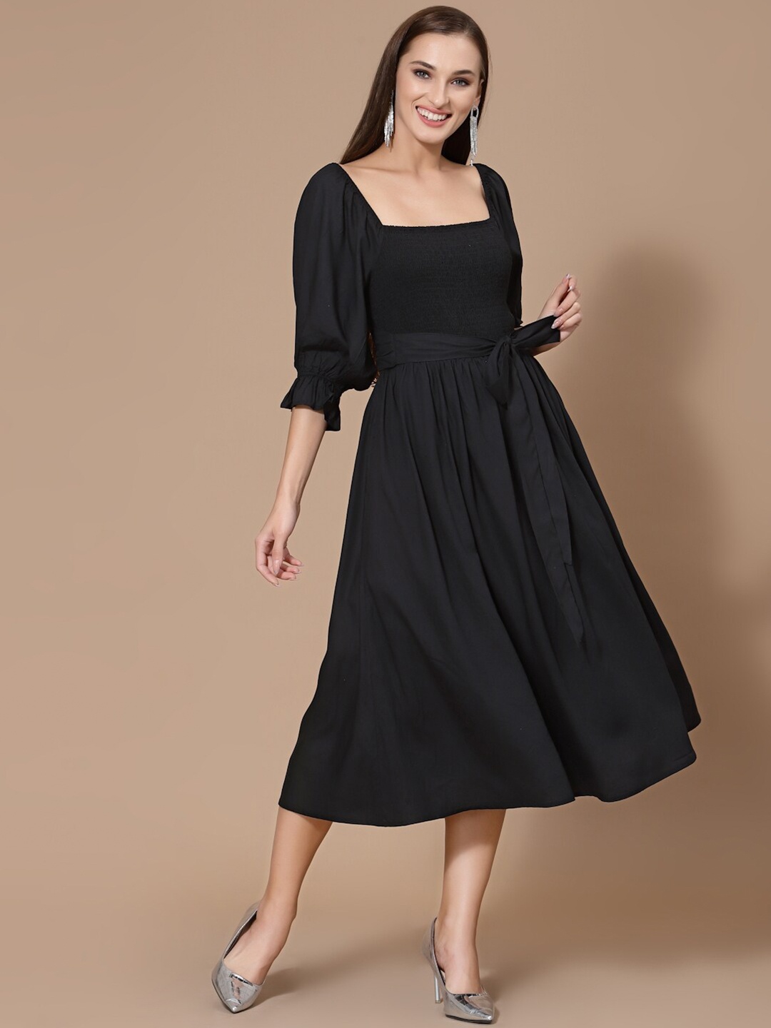 

Strong And Brave Odour Free Smocked Midi Dress, Black