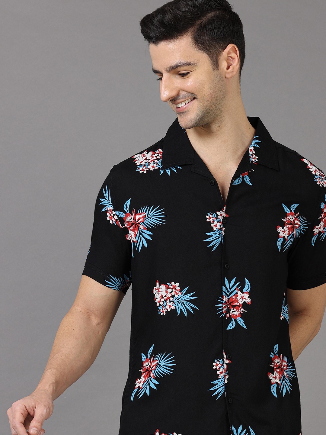 

HERE&NOW Men Slim Fit Floral Printed Casual Shirt, Black