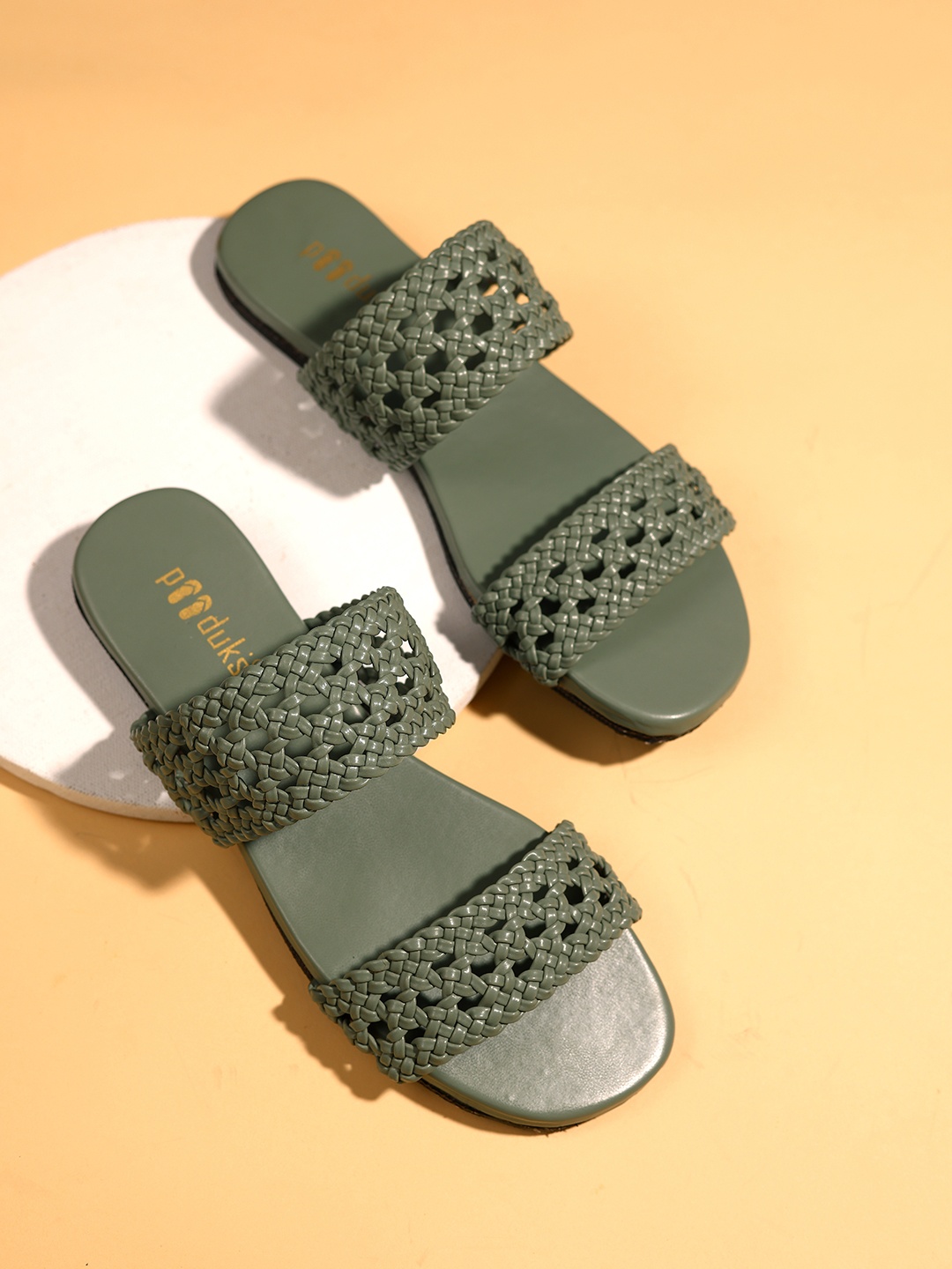 

Paaduks Women Open Toe Comfort Cushioned Flats with Laser Cuts, Green
