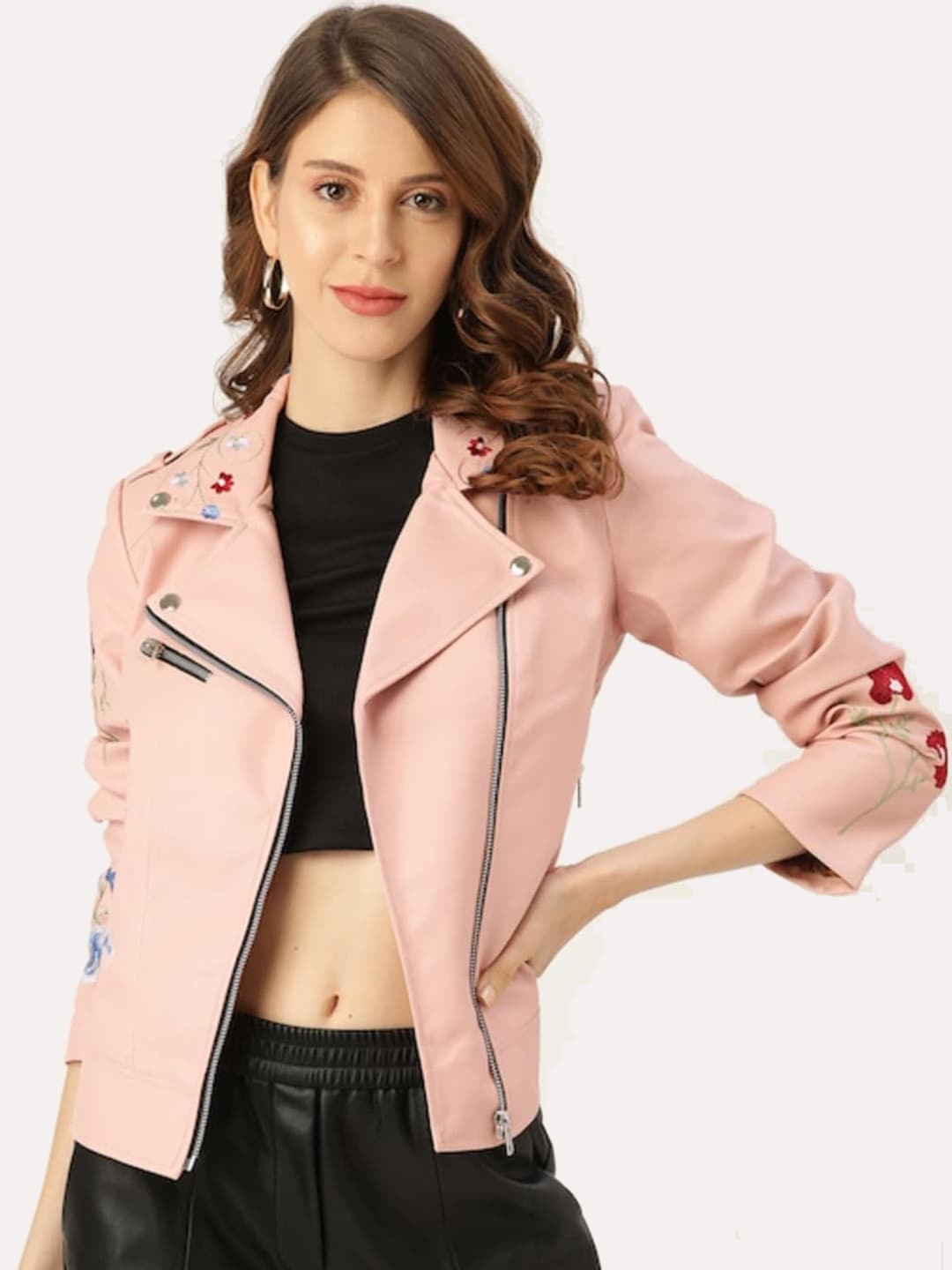 

Leather Retail Women Faux Leather Biker Jacket, Pink
