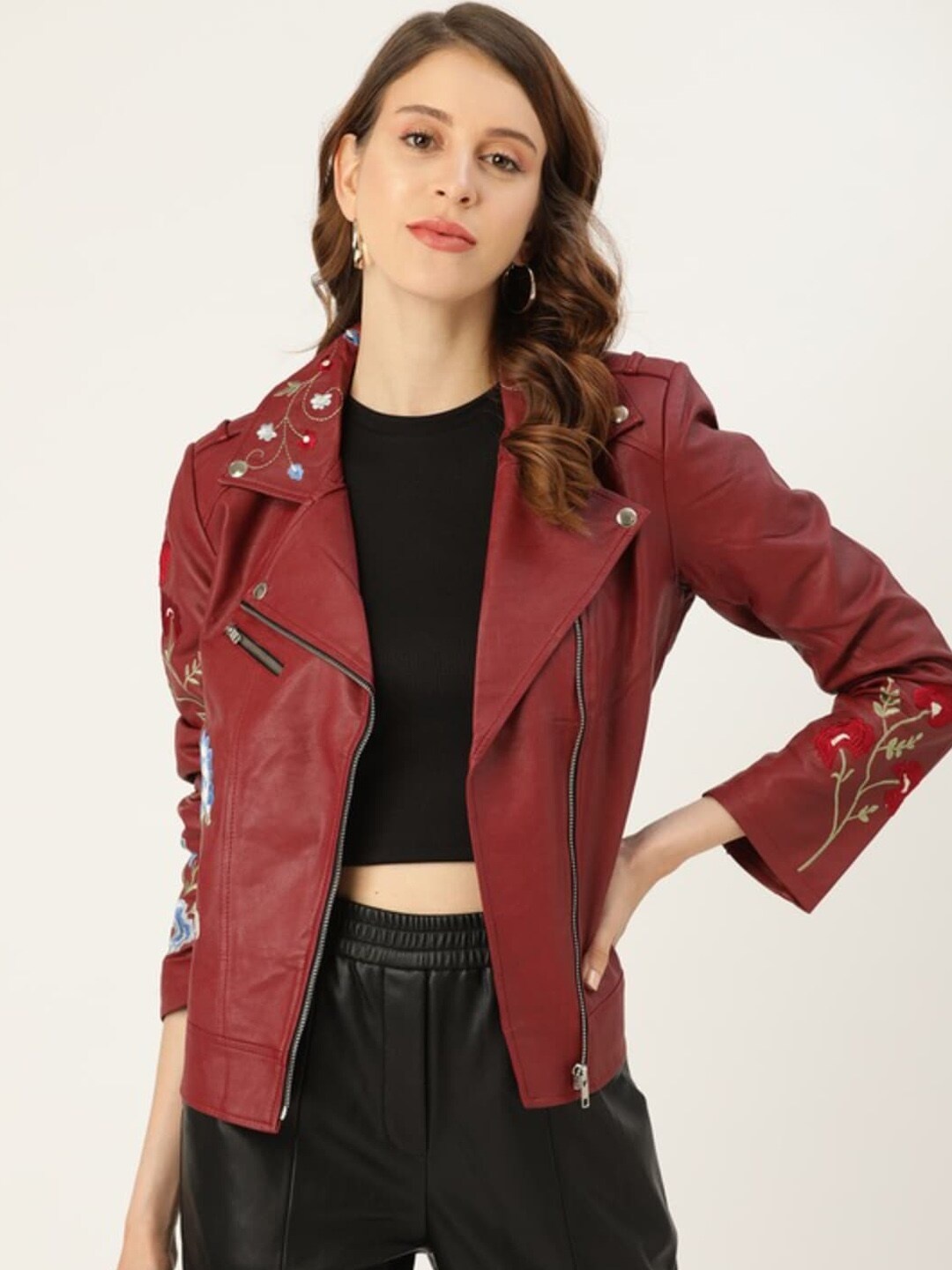 

Leather Retail Women Floral Outdoor Tailored Jacket, Red