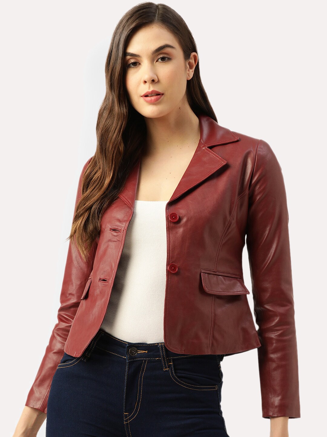 

Leather Retail Women Crop Outdoor Tailored Jacket, Red