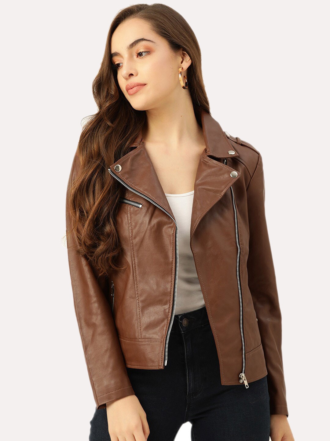 

Leather Retail Women Outdoor Biker Jacket, Brown