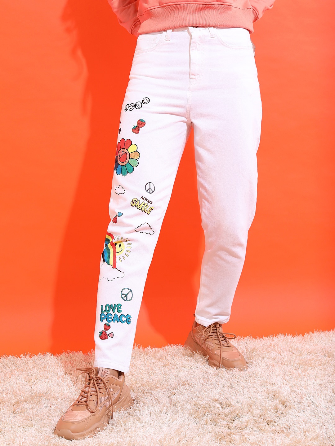 

Tokyo Talkies Women Printed White Jeans