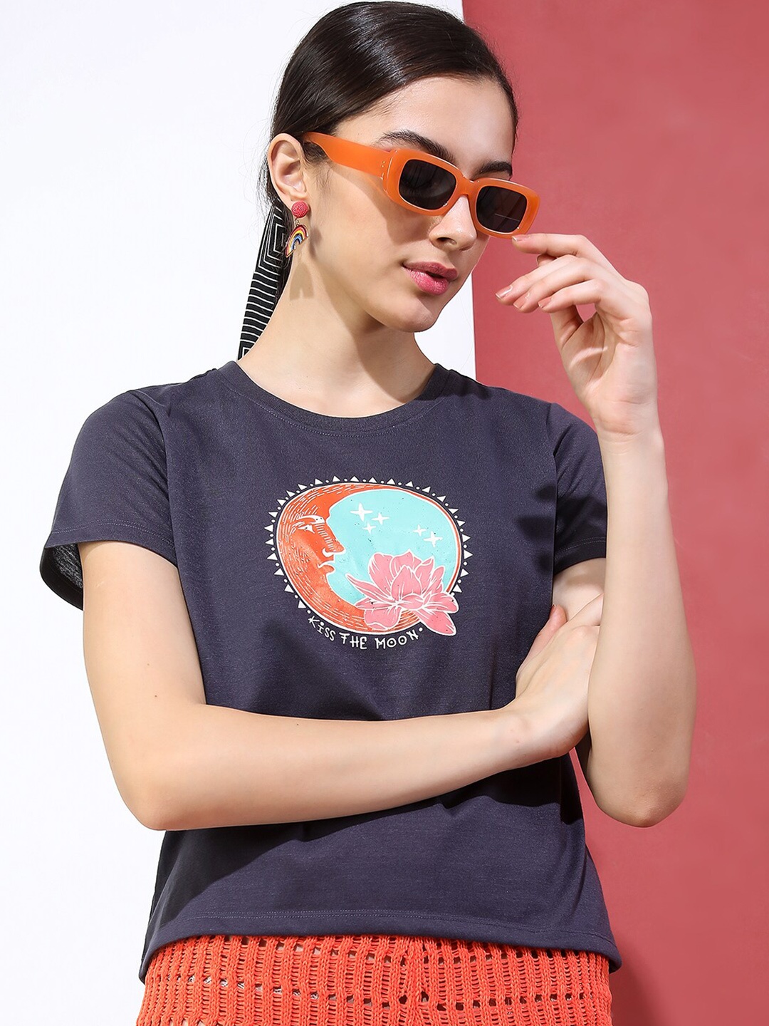 

Tokyo Talkies Women Printed Crop T-shirt, Grey
