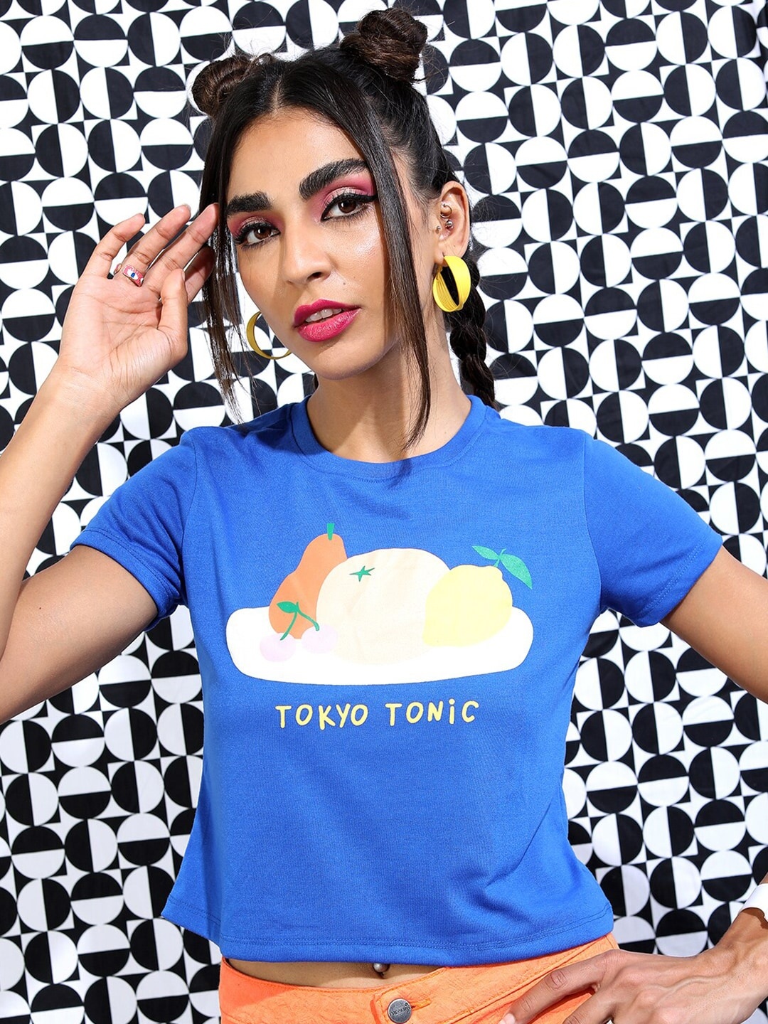 

Tokyo Talkies Women Printed Crop T-shirt, Blue