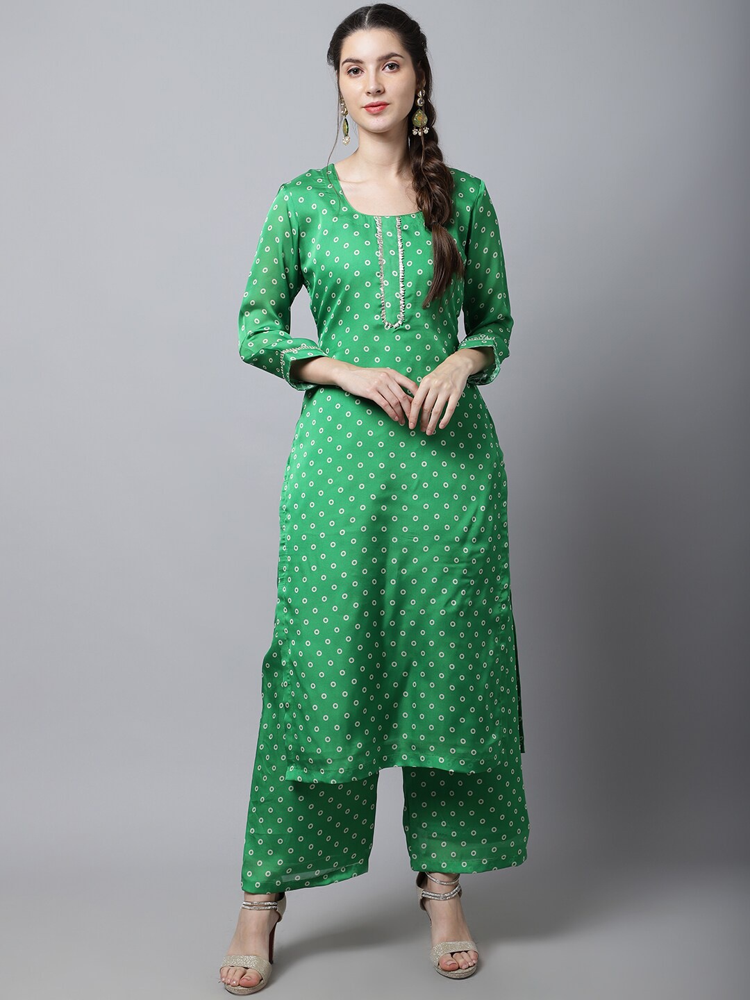 

Anokherang Women Green Printed Kurta with Palazzo set