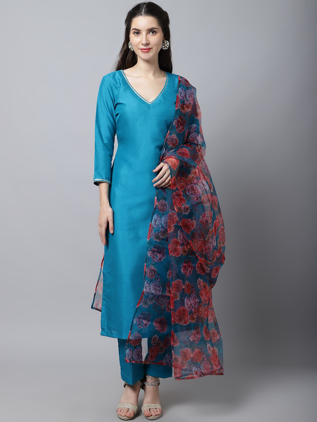 

anokherang Women Blue Solid Gotta Patti Kurta with Trousers & With Dupatta