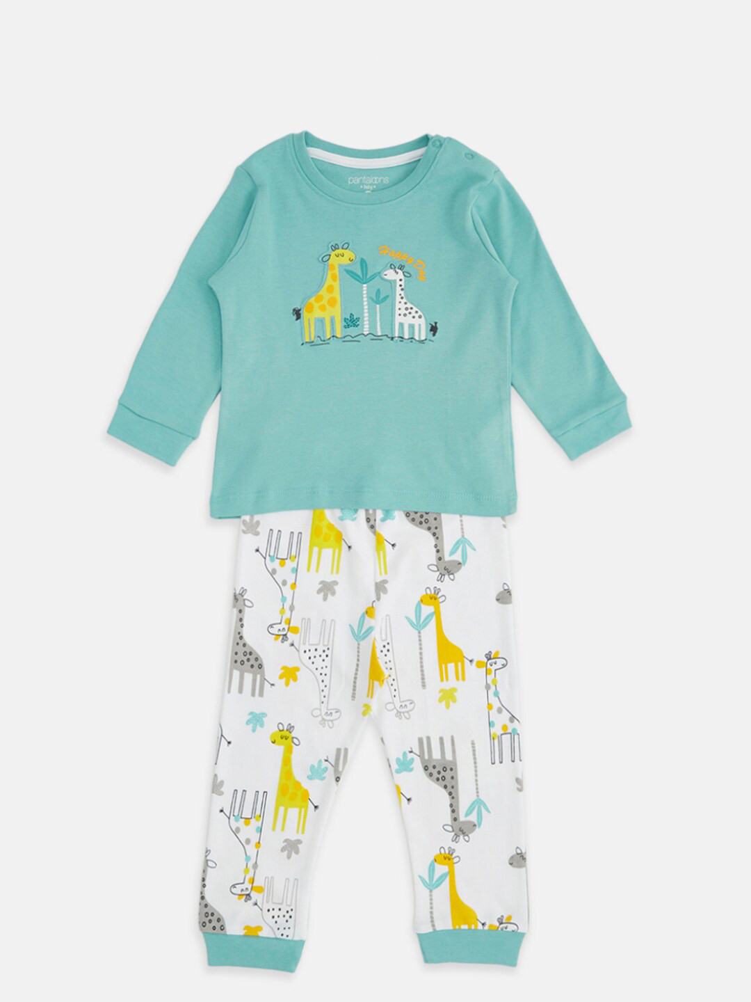 

Pantaloons Baby Boys Turquoise Blue & White Printed T-shirt with Pyjamas